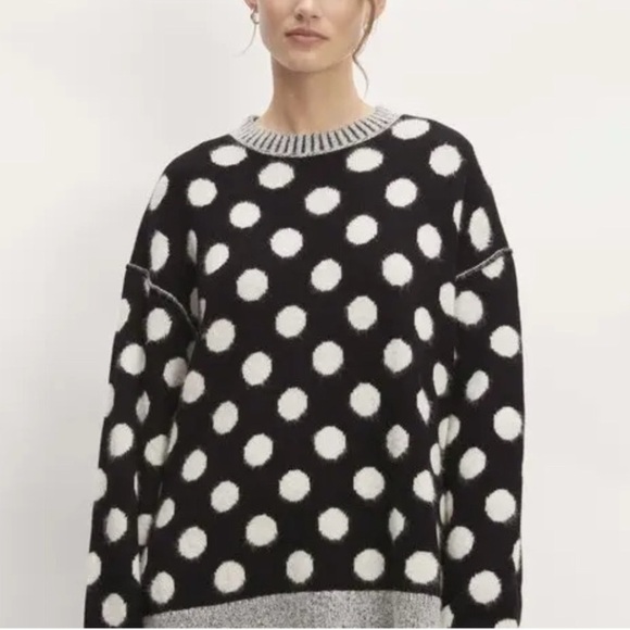 Everlane Sweaters - Everlane Alpaca Polka Dot Oversized Crew Sweater in Black Snow Polka Dot